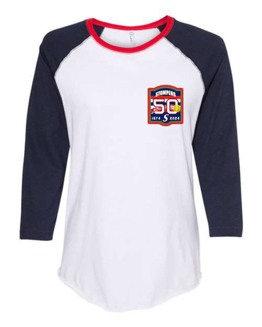 Women's Baseball Fine Jersey Three-Quarter Sleeve Tee - White Navy Red
